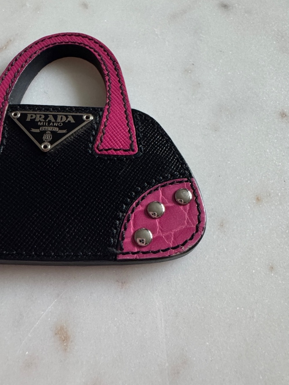 Prada Saffiano Black & Pink Mini Bag Keychain - Picture 5 of 11